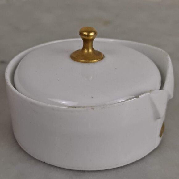 R & S Germany Cream Colored Button Box Gold Accent Removable Lid Porcelain - Picture 8 of 13